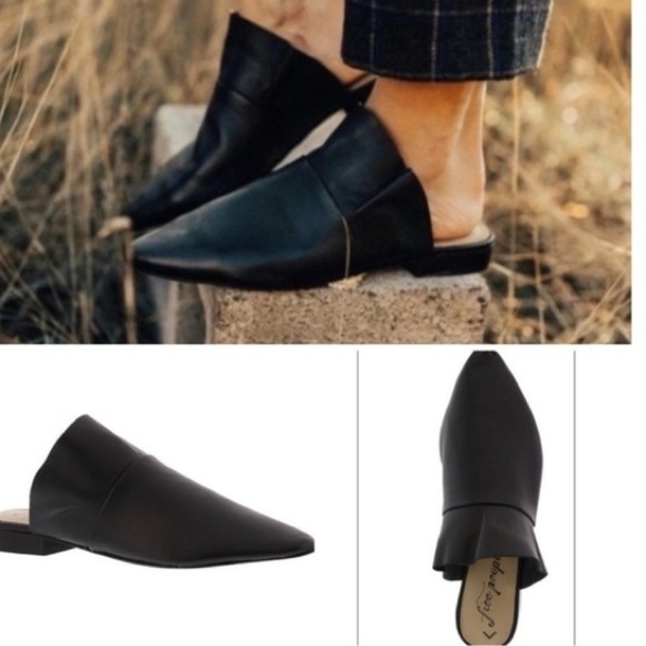 FREE PEOPLE Women’s Black Leather Sienna Slip-On Ruffle Mules Slides size: 7 - Picture 2 of 13